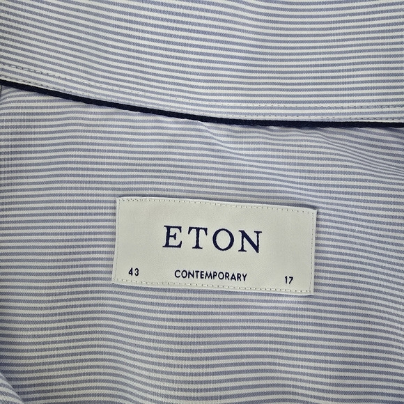 ETON Contemporary Blue/White Striped Long Sleeve Button Front Cotton Shirt 17 43 - Picture 11 of 12